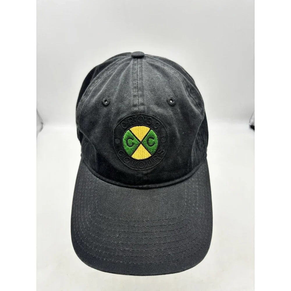 Cross Colours Vintage Style Embroidered Circle Logo Black Dad Hat Strapback